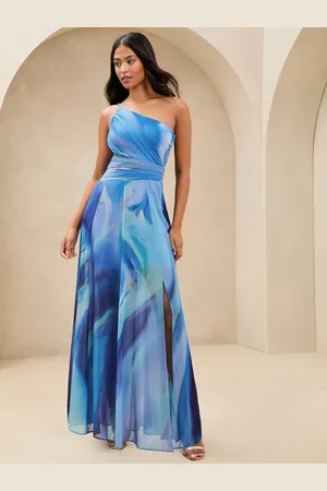 Lipsy London One Shoulder Marble Printed Chiffon Maxi Dress36