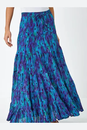 Roman Feather Print Tiered 100% Cotton Maxi Skirt38