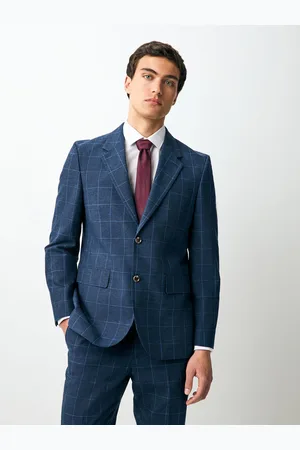 Next Linen Blend Check Slim Suit Jacket44l