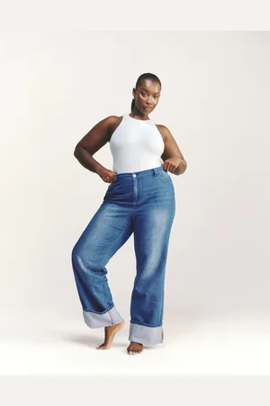 Simply Be Straight Leg Reverse Panel Drape Denim Jeans42