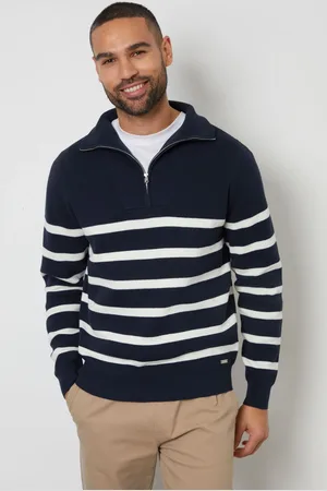 Threadbare Striped Knitted Quarter Zip Jumper
