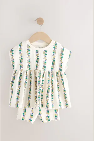 Next Short Sleeve Peplum 100% Cotton Top and Cycle Shorts Set (3mths-7yrs)1.5 - 2 år (86 - 92cm)