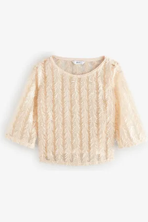Next Pailletter Sheer Fluffy Quarter Sleeve Top52