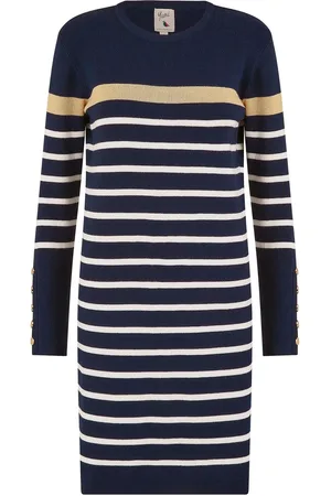 Yumi Striped Knitted Dress With Button Cuff DetailL