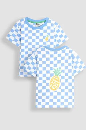 JoJo Maman Bébé Pineapple Back Appliqué Checkerboard T-Shirt8086cm