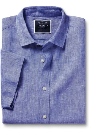 Charles Tyrwhitt Plain Slim Fit Short Sleeve Pure 100% Linen ShirtS