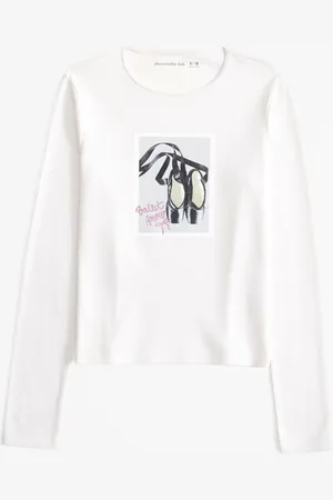 Abercrombie & Fitch Cream Ribbed Grafisk Langærmet Top9 - 10 år (134 - 140cm)