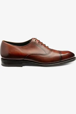Loake Handpainted Calf Leather Blind Seam Oxford Toe Cap Brown Shoes With A Rubber Sole