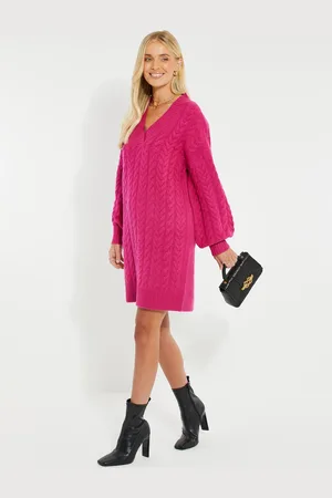 Threadbare V-hals Chunky Cable Knit Trøje Kjole40