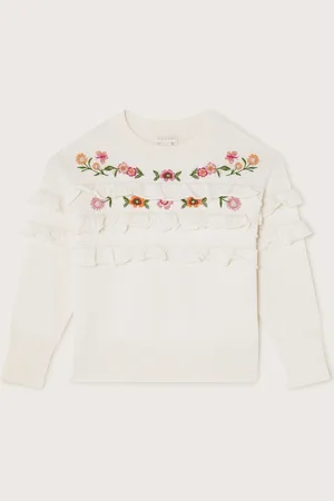 Monsoon Embroidered Frill Knitted 100% Cotton Jumper122128cm
