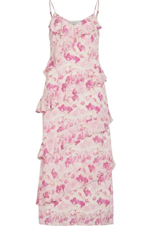 VILA Satin Jacquard Floral Print Frill Midi Dress42