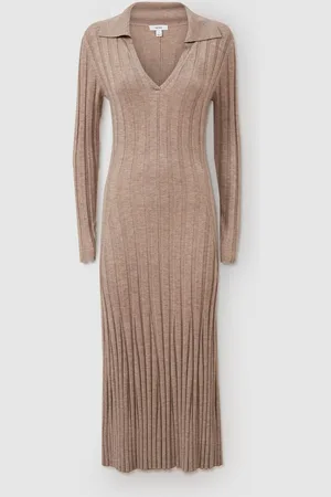 Reiss Winnie Knitted Open Collar Midi DressXS