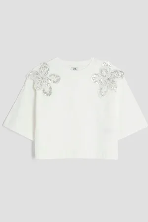 River Island Girls Embroidered Flower 100% Cotton T-Shirt134140cm