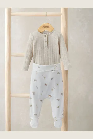 Mamas & Papas Cream 100% Cotton Rib Bodysuit and Safari Print Leggings Set50cm