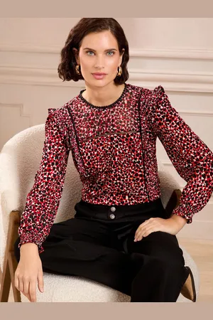 Love & Roses Printed Jersey Trim Detail Crew Neck Long Sleeve Blouse36