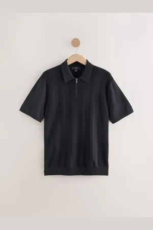 Next Normal pasform Cotton Rich Textured Knit Quarter Zip Polo-skjorterStor