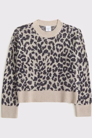 Abercrombie & Fitch Leopard Print Intarsia Knitted Brown Jumper13 - 14 år (158 - 164cm)