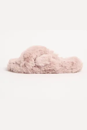 Lipsy London Cross Strap Super Soft Faux Fur Nightwear SlippersM
