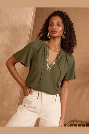 Love & Roses Short Sleeve Sequin Trim V-Neck Blouse40