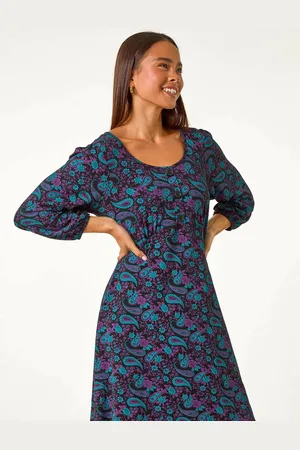 Roman Petite Paisley Print Button Stretch Dress36