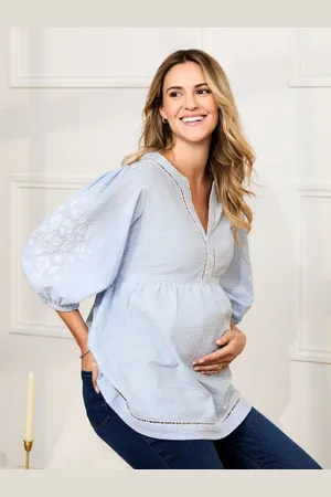 JoJo Maman Bébé Maternity Stripe Embroidered 100% Cotton Blousemedium