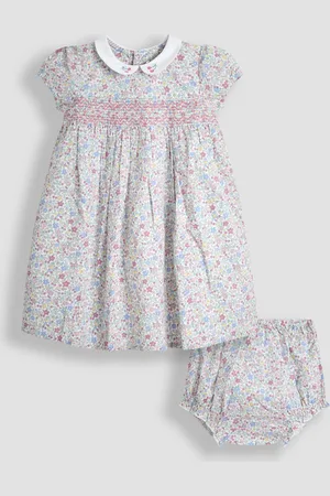 JoJo Maman Bébé Floral Smocked Woven 100% Cotton Dress5662cm
