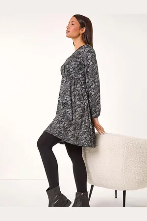 Roman Leaf Print V-Neck Stretch Dress42