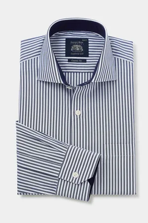 SAVILE ROW The Blue 100% Cotton Stripe Classic Fit Smart Casual ShirtL