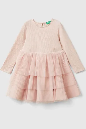Benetton Tulle Long Sleeve Pink Dress4 - 5 år (104 - 110cm)