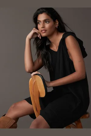 Next V-Neck Ruffle Sleeve Mini Dress with Linen46 Petite