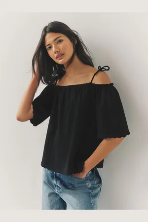 Next 100% Cotton Strappy Bardot Short Sleeve Top