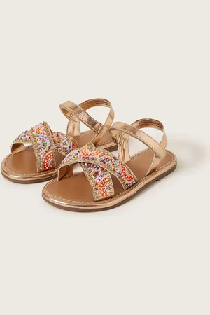Monsoon Beaded Metallic Cross-Over Strap Sandalsuk12eu305