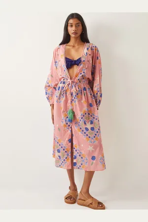 Monsoon Mabel Shell Tryk Kaftan 100% Bomuld KjoleX-Large