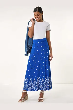 Roman Floral Border Print Stretch Skirt42