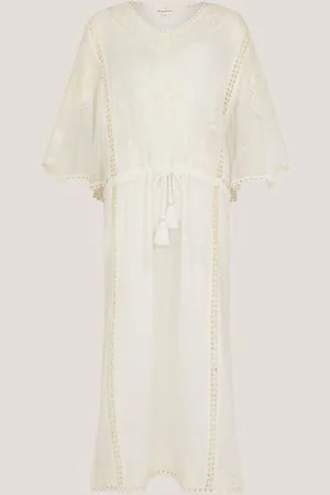 Monsoon Lena Broderet Kaftan 100% Bomuld KjoleStor