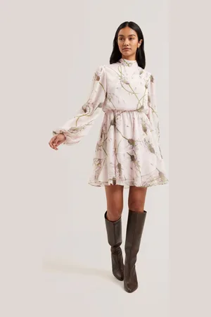 Ted Baker Arakas Trykt Langærmet Neck Slips Mini Kjole44