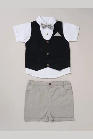 Little Gent 100% Cotton Brown Shirt with Mock Waistcoat Shorts and Bowtie Outfit Set104110cm