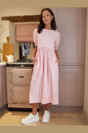 Threadbare 100% Cotton Puff Sleeve Jersey Poplin Mix Maxi Dress44