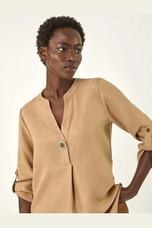 Roman Horn Button Detail Longline Tunics Top48