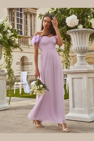 Lipsy London 3D Floral Trim Bardot Bridesmaid Maxi Dress42 L