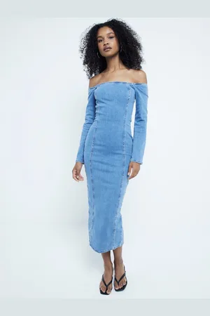 River Island Denim Bardot Midi Kjole38