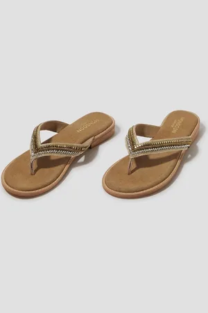 Monsoon Sia Beaded Leather Flip Flops Sandalseu38