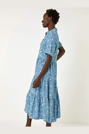 Roman Floral Print Denim Smock Dress46
