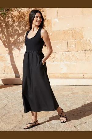 Threadbare Sleeveless Rib Jersey 2-in-1 Midi Dress with Poplin Skirt