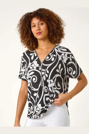 Roman Textured Print Zip Detail Top40