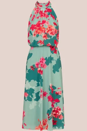Adrianna Papell Green Halter Printed Midi Dress38