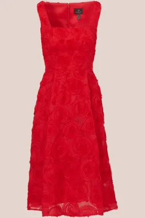 Adrianna Papell Red Soutache Rosette Midi Dress46