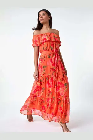 Roman Floral Tiered Bardot Belted Dress40