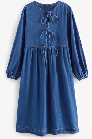 Next Tie Front Denim Midi Smock 100% Cotton Dress34 Petite