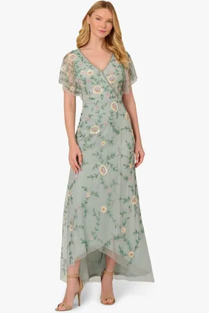 Adrianna Papell Blue Bead Mesh Midi Dress38